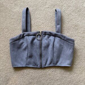 SEEK The Label Gray/Light Blue Zip Front Bustier Crop Top Size S